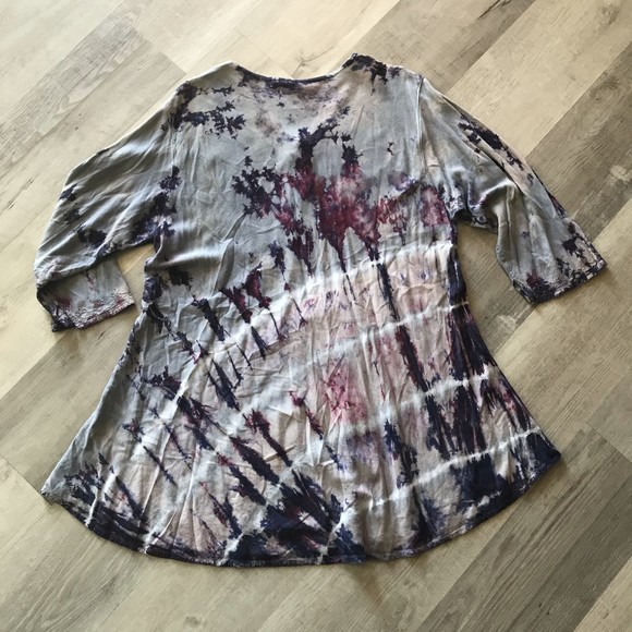 Tie Dyed Embroidered Tunic Long Line 3/4 sleeve boho hippie festival 2XL - Picture 7 of 9